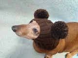 Hat for dog with two pompons, hat for dachshund with two pompons dachshundknit