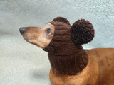 Hat for dog with two pompons, hat for dachshund with two pompons dachshundknit