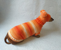 Wiener costume sweater and hat, Doxie sweater and hat set, clothes for small dog of dachshund