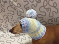 Knitted hat with pompom for dog, hat for dachshund dachshundknit