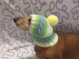 Warm winter hat with pompom for small dog