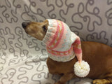 Wiener Knitted Elf Hat with Pompom, hat elf for dachshund