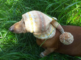 Knitted hat with pom pom for dogs, dachshund hat