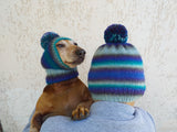 Mistress and dog set of knitted hats with pompom, women's hat and hat for dog