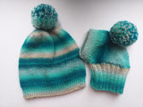 Clothes for mom and dachshund set of knitted hats with pompom