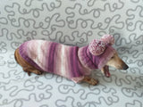 Dachshund costume sweater and hat with two pompoms