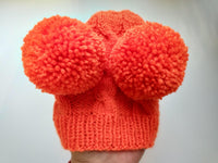 Bright orange knitted hat for dachshund or small dogs with two pom poms, dog clothes hat with two pom poms dachshundknit