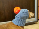 Gray hat with orange pom-pom for the dog, Winter gray hat for dachshund dog with pompom