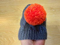 Gray hat with orange pom-pom for the dog, Winter gray hat for dachshund dog with pompom