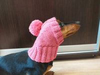 Pink hat with pom pom for dog, hat with pom for dachshund, clothes for mini dachshund hat with pom pom