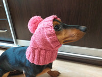 Pink hat with pom pom for dog, hat with pom for dachshund, clothes for mini dachshund hat with pom pom