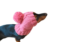 Pink hat with pom pom for dog, hat with pom for dachshund, clothes for mini dachshund hat with pom pom