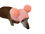 Dachshund clothes pink two pom pom hat, dog pom pom hat, clothes pom pom hat for small dogs dachshundknit