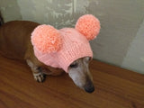 Dachshund clothes pink two pom pom hat, dog pom pom hat, clothes pom pom hat for small dogs dachshundknit