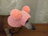 Dachshund clothes pink two pom pom hat, dog pom pom hat, clothes pom pom hat for small dogs dachshundknit