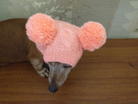 Dachshund clothes pink two pom pom hat, dog pom pom hat, clothes pom pom hat for small dogs dachshundknit