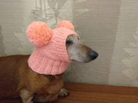 Dachshund clothes pink two pom pom hat, dog pom pom hat, clothes pom pom hat for small dogs dachshundknit