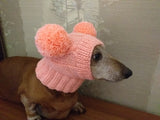 Dachshund clothes pink two pom pom hat, dog pom pom hat, clothes pom pom hat for small dogs dachshundknit