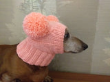 Dachshund clothes pink two pom pom hat, dog pom pom hat, clothes pom pom hat for small dogs dachshundknit