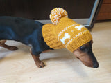 Dog clothes knitted hat with pompom, dog hat with bones