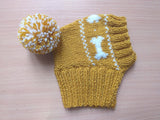 Dog clothes knitted hat with pompom, dog hat with bones