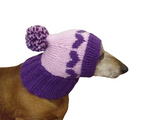 Knitted winter hat with hearts for small dog