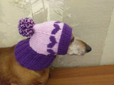 Knitted winter hat with hearts for small dog
