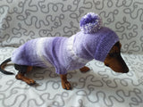 Purple knitwear set for dachshund sweater and hat, costume for miniature dachshund sweater and hat, Doxie sweater and hat set