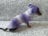 Purple knitwear set for dachshund sweater and hat, costume for miniature dachshund sweater and hat, Doxie sweater and hat set