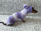 Purple knitwear set for dachshund sweater and hat, costume for miniature dachshund sweater and hat, Doxie sweater and hat set