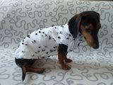 White jumper with black and white flowers for dachshund, Sweater with flowers and butterflies for miniature dachshund or small dog