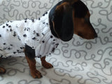 White jumper with black and white flowers for dachshund, Sweater with flowers and butterflies for miniature dachshund or small dog