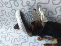 Gray summer hat with bow for dog, summer hat for dachshund or small dog