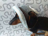 Gray summer hat with bow for dog, summer hat for dachshund or small dog