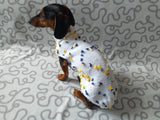 White Floral Mini Dachshund Jumper, Dog Coat, Clothes Dog Sweater - dachshundknit