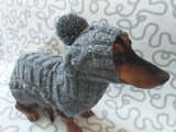Gray alpaca wool costume with classic arana sweater and hat for dachshund or small dog, winter set sweater and hat for dogs dachshundknit