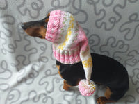 Knitted hat with pom pom for dogs, dachshund hat