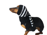 Black and white stripes dog hat with pompom dachshundknit