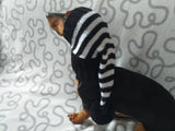 Black and white stripes dog hat with pompom dachshundknit