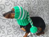 Green and white stripes dog hat with pompom