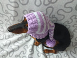 Lilac with white stripes hat for a dog with a pompom