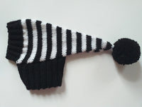 Black and white stripes dog hat with pompom dachshundknit