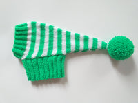 Green and white stripes dog hat with pompom