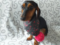 Knitted PomPom Scarf for Dachshund or Small Dog, Knitted Warm Wool Pet Scarf, Dog Scarf Clothes, Christmas dog Gift, Winter Dog Accessories