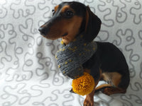 Knitted PomPom Scarf for Dachshund or Small Dog, Knitted Warm Wool Pet Scarf, Dog Scarf Clothes, Christmas dog Gift, Winter Dog Accessories