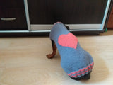 Gray sweater with pink heart for dog dachshundknit