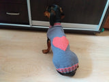 Gray sweater with pink heart for dog dachshundknit