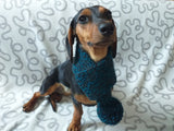 Handknitted woolen christmas dog scarf with pom poms, knitted dog neck warmer, dachshund and snood dog scarf with pom poms