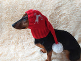 Christmas red hat with reindeer and pompom, christmas dog clothes hat with deer, christmas hat for dachshund
