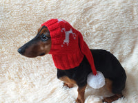 Christmas red hat with reindeer and pompom, christmas dog clothes hat with deer, christmas hat for dachshund